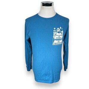 Stussy Power is Freedom T-Shirt Blue Men’s Small Crew Neck Long Sleeve Cotton
